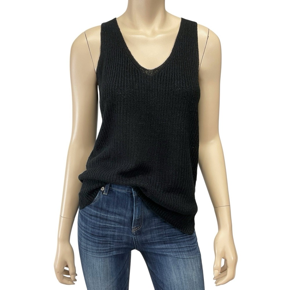La Miel Sweater Women Medium Black Sleeveless V-Neck Ribbed‎ Stretch NWT